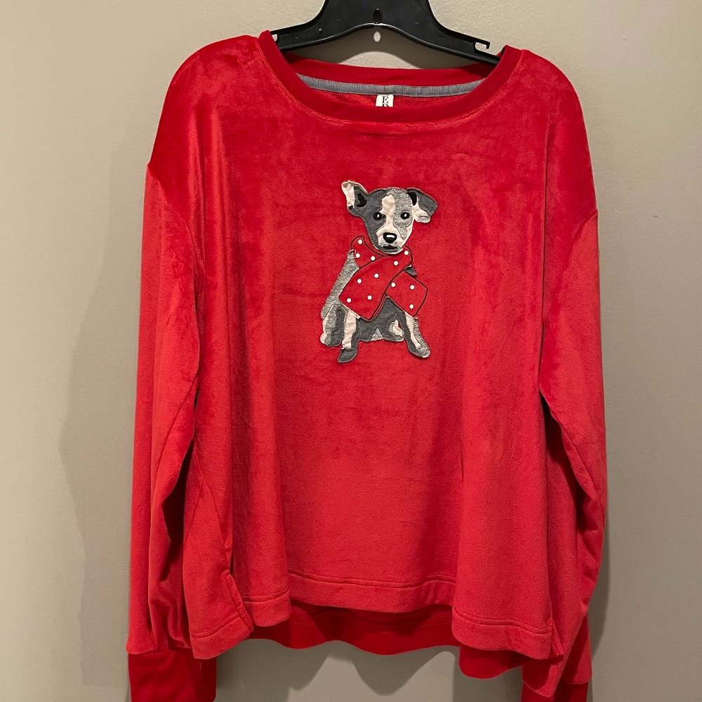 ED Snuggly Red Sleep/ PJ Top w/Stitched Puppy Graphic Super Soft and cuddly Nice